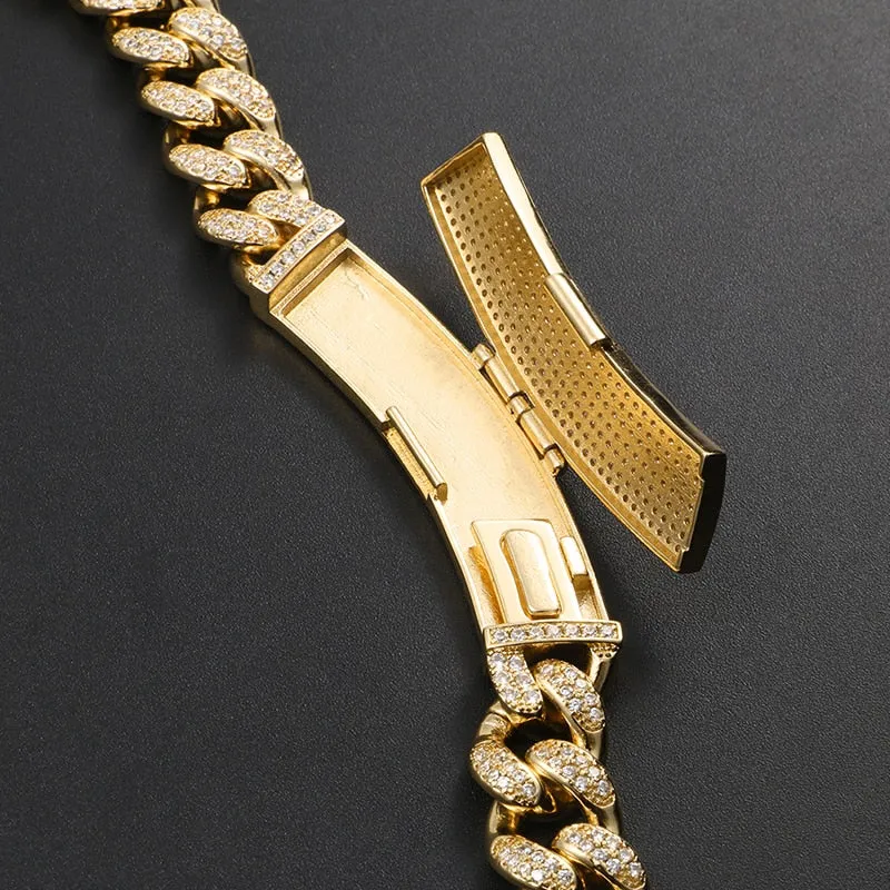 18K Gold Plated 10MM Iced Out Cuban Chain Hip Hop Necklace For Her