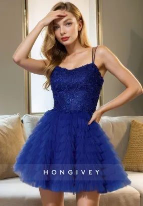 A-Line Spaghetti Straps Bateau Two Tone Lace-Up Party/Homecoming Dress