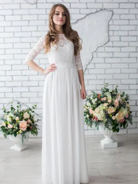 Affordable Simple Chiffon Lace 1/2Sleeve Long Wedding Dresses, DB10688