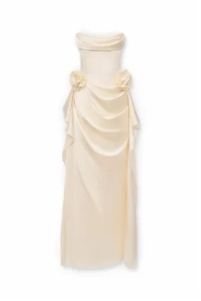 Alina Sheath Draped Silk Satin Floor Length Dress