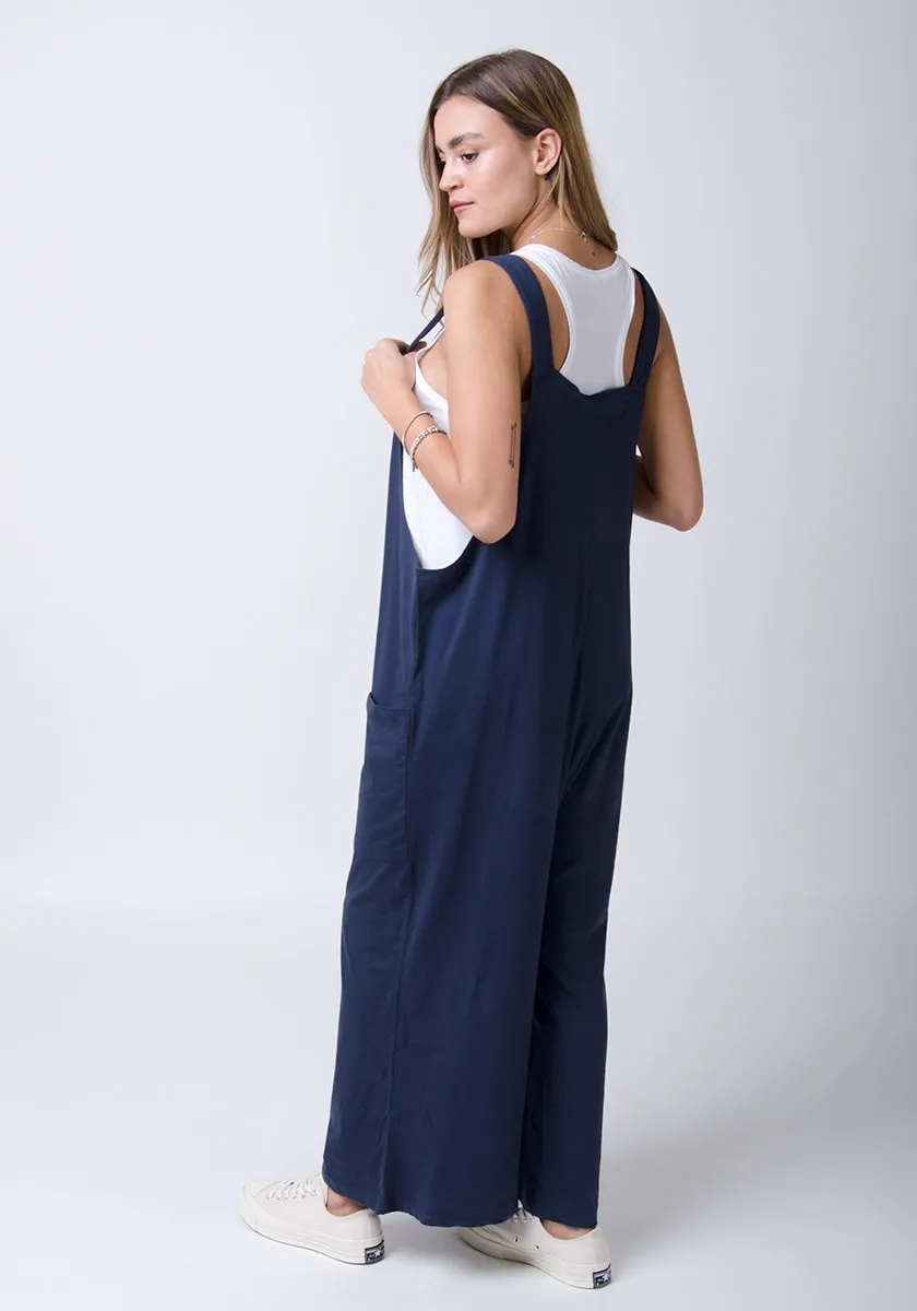 AMBER Loose Fit Jersey Dungarees - Navy