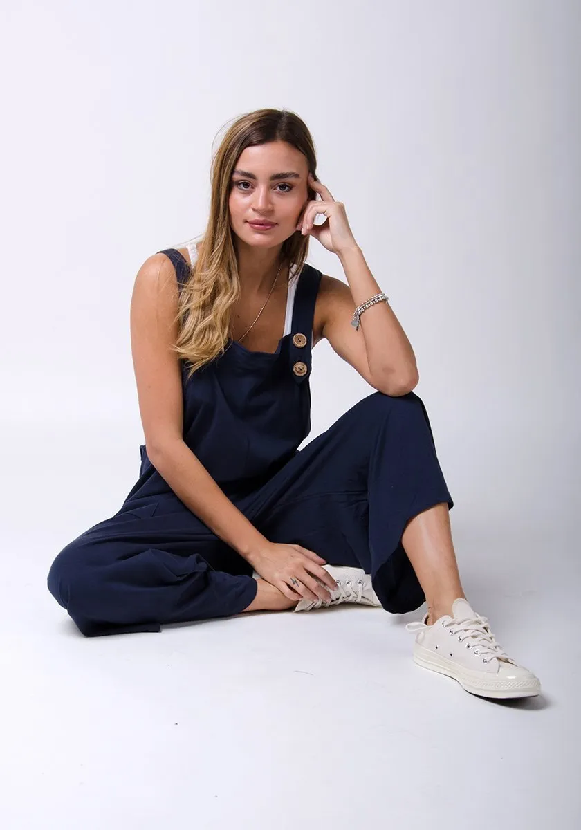 AMBER Loose Fit Jersey Dungarees - Navy