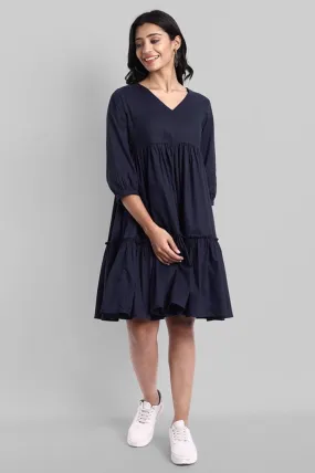 Blue Mul Cotton Graduated V-Neck Dress