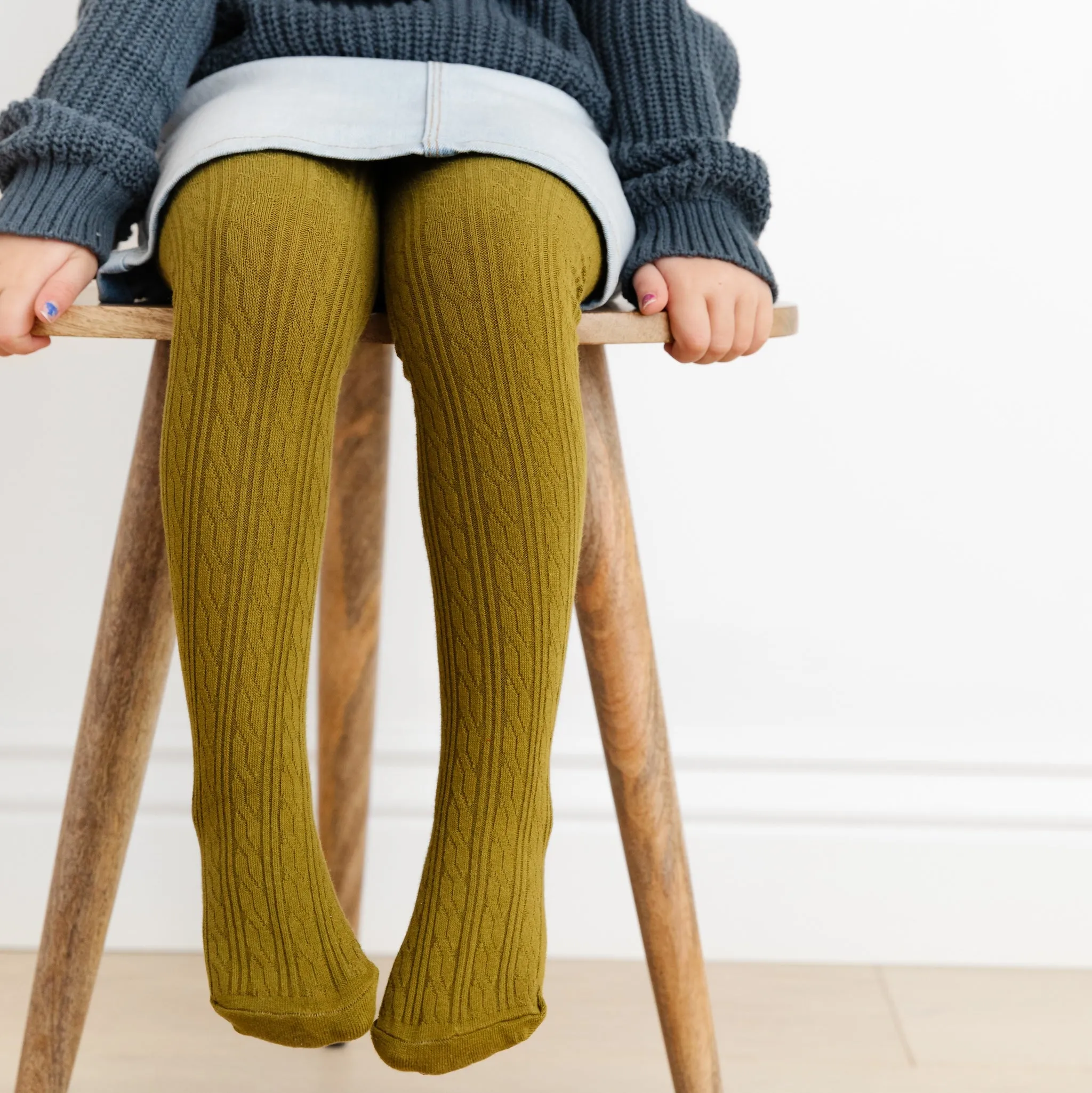 Bright Olive Cable Knit Tights