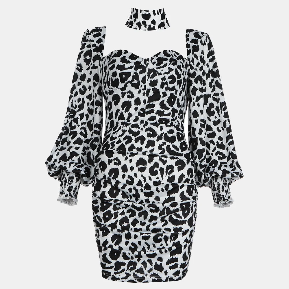 Bubble Sleeve Print Mini Dress