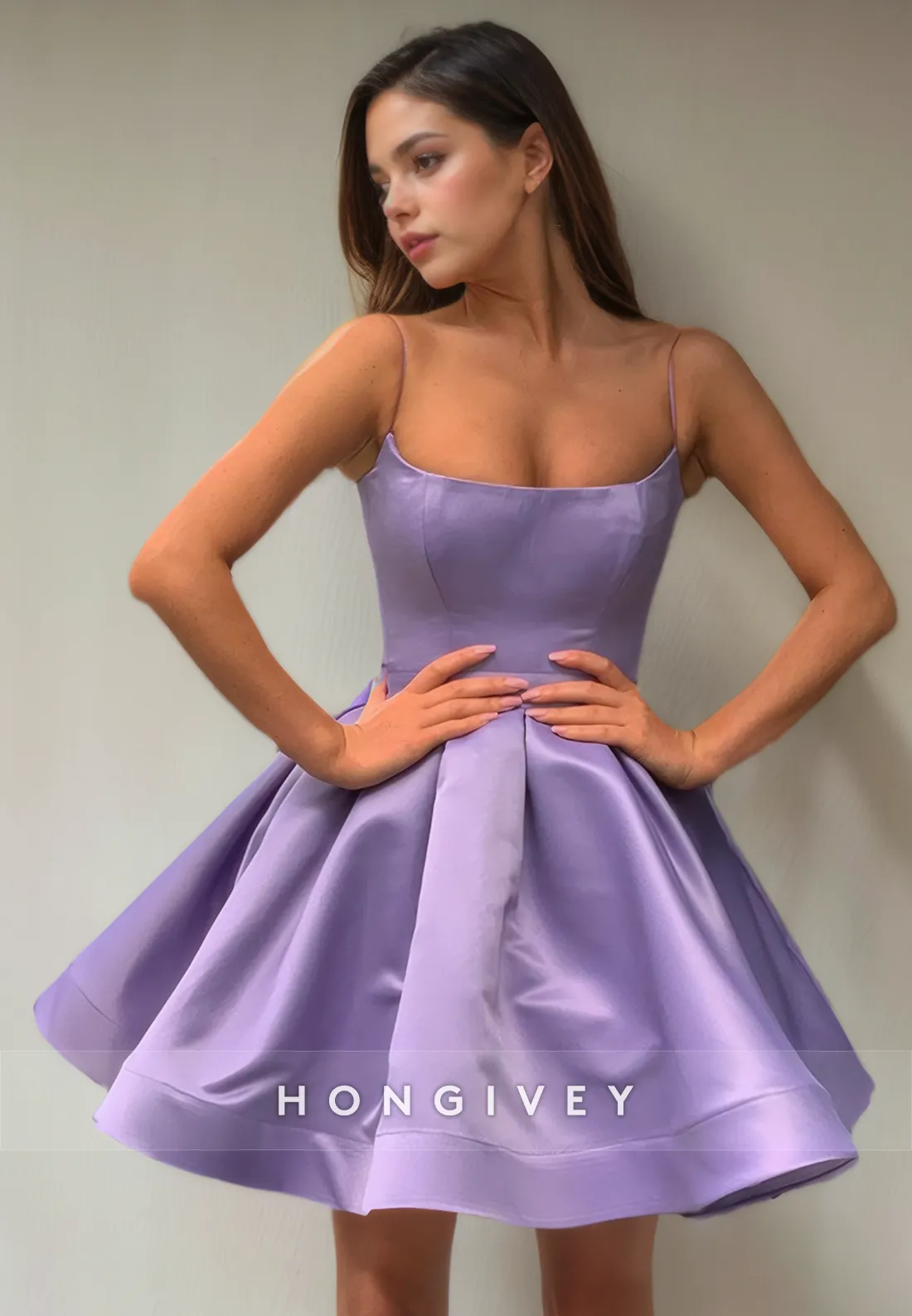 Casual Satin A-Line Bateau Spaghetti Straps Short Party Homecoming Dress