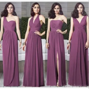 Cheap Chiffon Mismatched Purple Long Bridesmaid Dresses, BD111