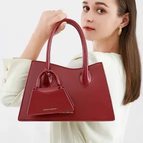 Cute Red Solid Color 2 in 1 Minimalist Luxury Genuine Leather Handheld Handbag for Women   Mini Handbag, Shoulder Bag, Crossbody Bag