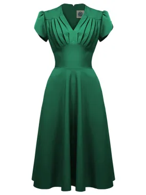 Emerald Green 1940s Vintage Inspired Swing Dress