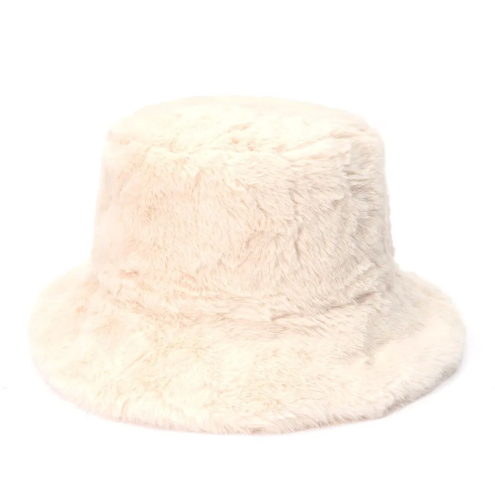 Faux Fur Bucket Hats With Brim Leopard Print or 4 Solid Colors