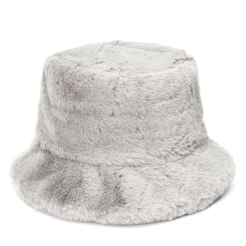 Faux Fur Bucket Hats With Brim Leopard Print or 4 Solid Colors