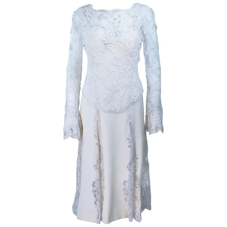 FE ZANDI White Lace Silk Embellished Dress Size 6