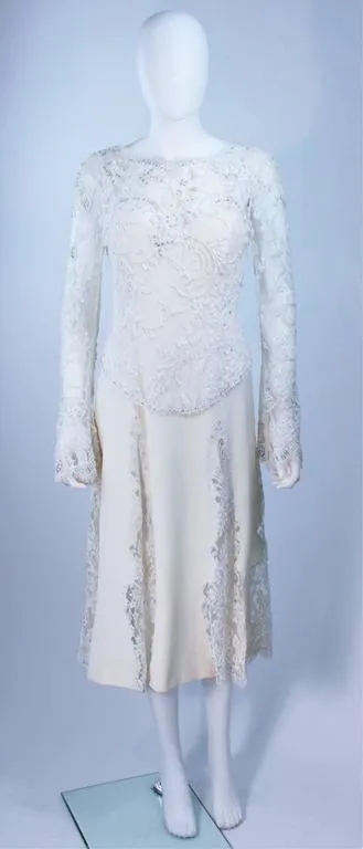 FE ZANDI White Lace Silk Embellished Dress Size 6