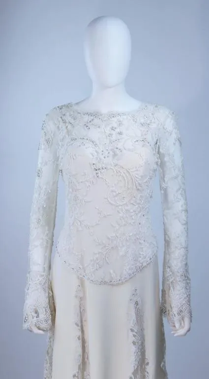 FE ZANDI White Lace Silk Embellished Dress Size 6