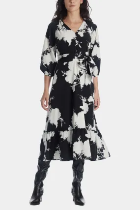 Floral Printed Silky Crepe Midi Dress