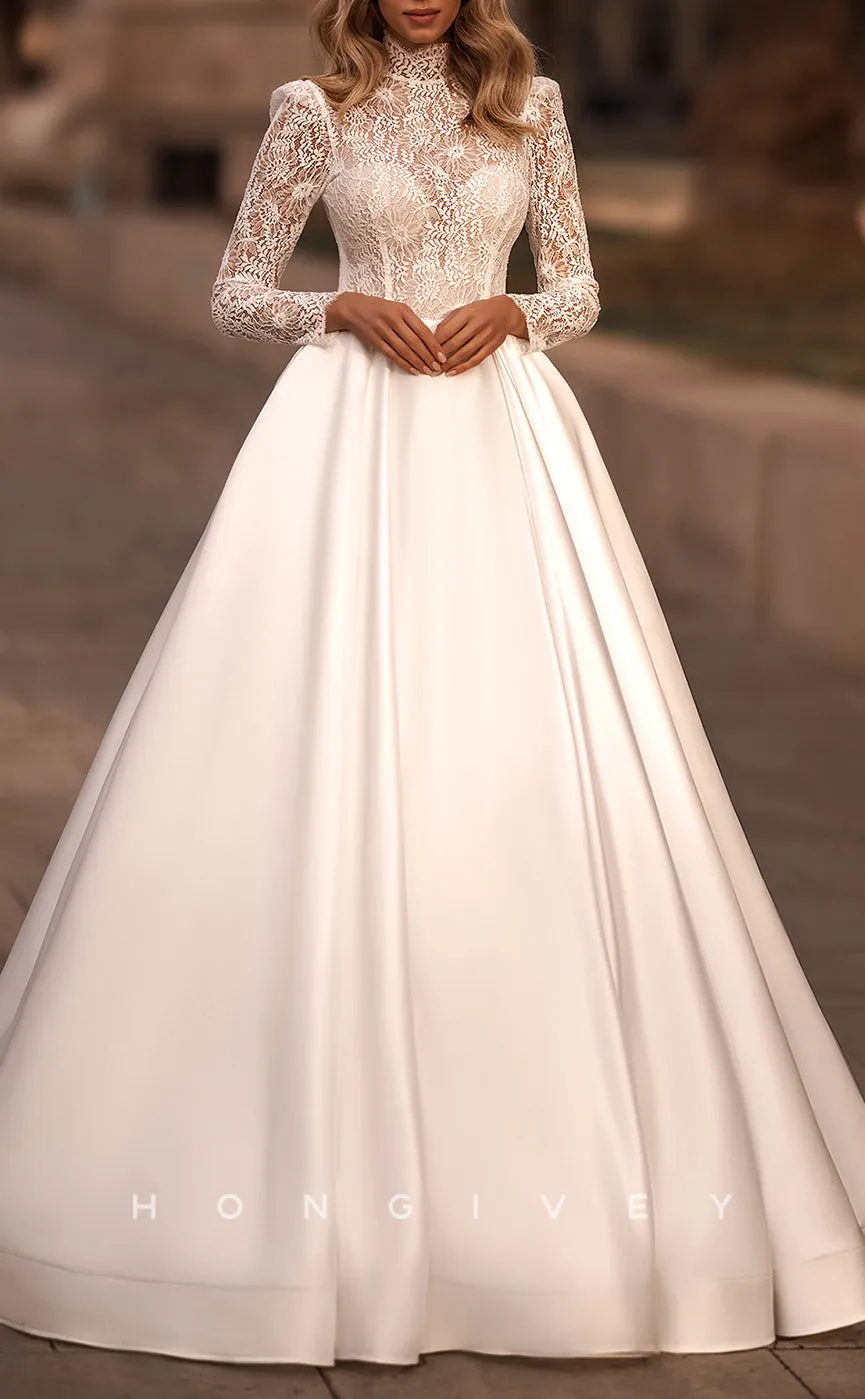 H1081 - Classic & Timeless Paneled Gown Lace Illusion High Scoop Long Sleeves Wedding Dress