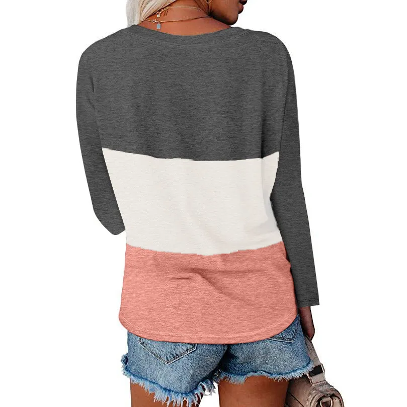 Haute Edition Women's Colorblock V-Neck Long Sleeve T-Shirt