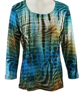 Impulse California - Teal Stripe, Rhinestone Embellished, Scoop Neck Top on a Body