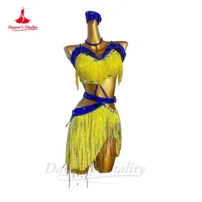 Latin Dance Fringe Dress for Women Custom AB Stones Sequins Rumba Chacha Tango Performance Profession Skirt Latin Tassel Dresses