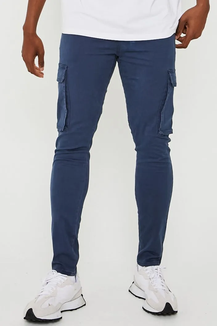 Milton Tapered Cargo Cotton Pants - Blue