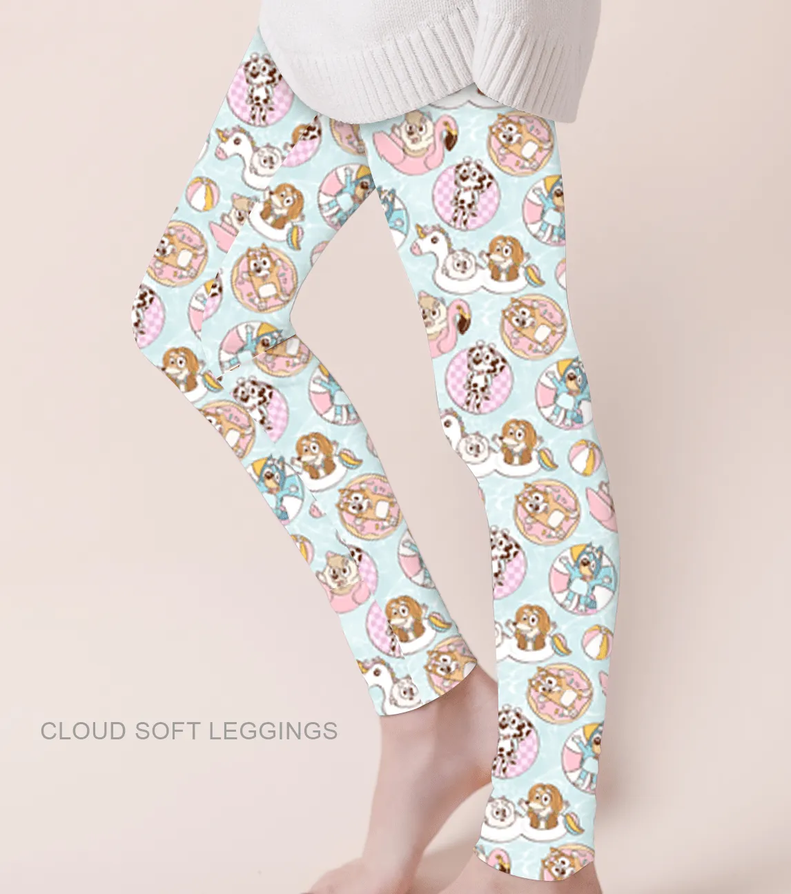 Park Fun Pink Pool Pups - Adult & Kids Casual Cloud Soft Yoga Band Leggings