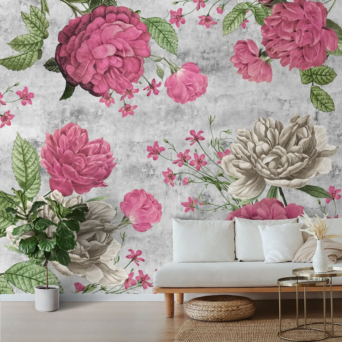 Pink Large Floral Print Wallpaper for Rooms