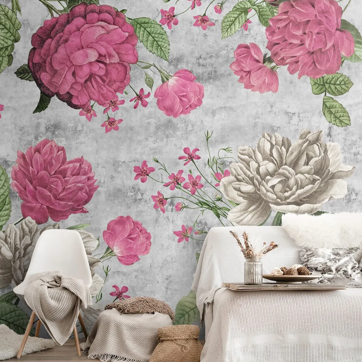 Pink Large Floral Print Wallpaper for Rooms