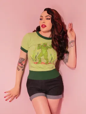 Unisex Universal Monsters Souvenir Knit Top in Monster Green - Featuring the Creature from the Black Lagoon Design